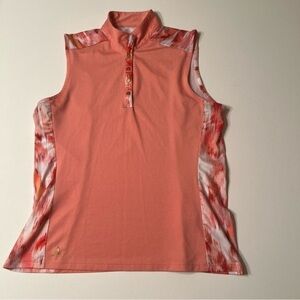 EUC Antigua Golf Shirt Womens‎ Medium Coral Lost Tracks Sleeveless Top (Y)